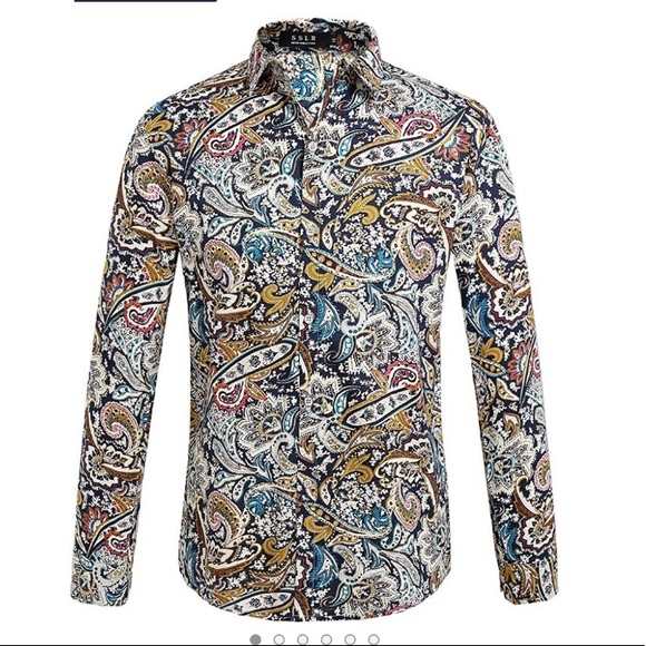 Mens Paisley Floral Aztec Hawaii Long Sleeve shirts Tailored Fit Cotton Shirts